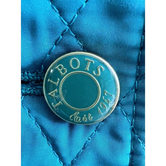 TALBOTS PM Equestrian Quilted Vest Teal Corduroy Collar Medium Fleece Lined Prep - Picture 12 of 13